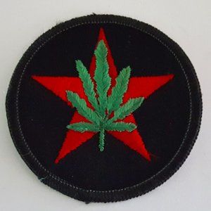 Vintage Green Leaf Over Red Star on Black Sew-On-Patch